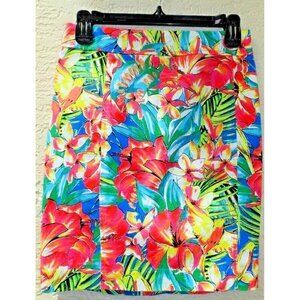 Loft Petites 0P colorful tropical print straight skirt summer bright floral New